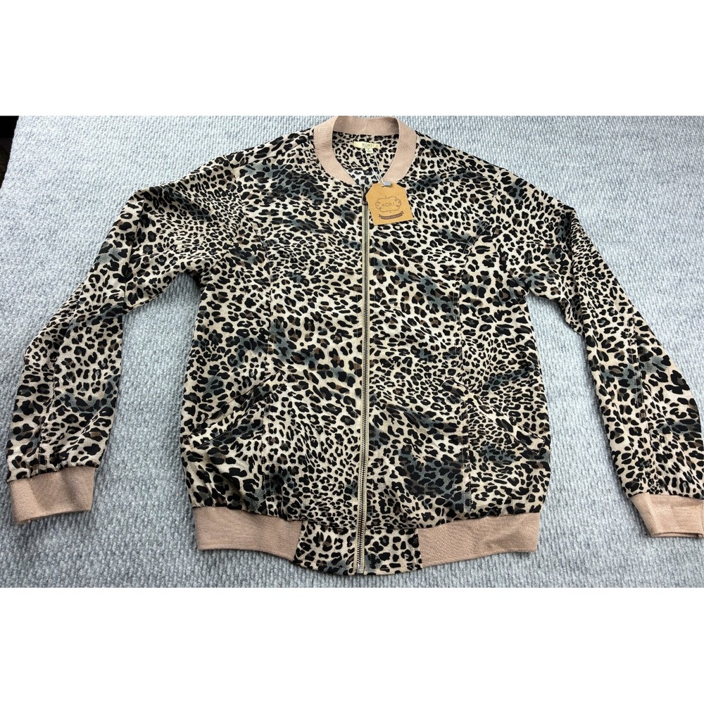 Kori America Womens S Leopard Print Bomber Jacket NWT Lightweight Full Zip